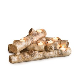 Plow & Hearth Faux Birch Wood Resin Logs Candle Holder for Fireplace | Romantic Ambiance Without Heat or Mess | Holds 8 Tea Lights| Realistic Sculpted Logs | 18" L x 10.5" W x 8" H (Birch)