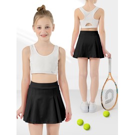 SPFASZEIV Girls Tennis Skirt Kids Pleated Tennis Skirt with Shorts Pockets Toddler Athletic Golf Skort 4-5 Years Black