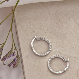 Tuscany Silver Women's Sterling Silver Rhodium Plated 20mm Marquise Patterned Triangle-Tube Creole Earrings