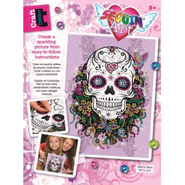 Mammut 8311824 Sequin Art Teen Craft, Sequin Picture Flower Skull, Skull, Craft Set with Styrofoam Frame, Picture Template, Sequins, Pins and Instructions, for Children from 8 Years