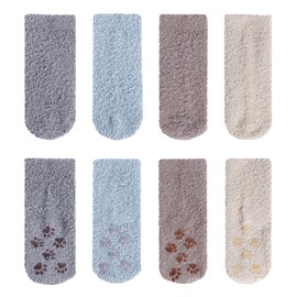 MK MATT KEELY 4 Pairs Baby Fluffy Socks with Grips 1-6 Years Boys Girls Non Slip Slipper Bed Socks Toddlers Cozy Gifts,Blue/Grey/Brown/Beige,4 5 6 Years