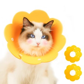 Renyigou Cat Cone Pet Cone Collar Cute Comfy Pet Recovery Collar Protective Cat Cone Alternative Adjustable Collar for Cat Elizabeth Protective Collar (Sunflower, Yellow 2pcs)