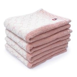 Imabari Towel Certified Face Towel, Set of 4, 100% Cotton, Made in Japan (Rope Knitting Pattern/Pink)