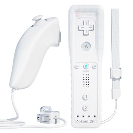 Remote Controller for Wii, TechKen Built-in 2 in 1 Motion Plus with Silicon Case and Nunchuck (White)