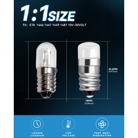 Keiurot 1487 1447 Bulb 1446 1449 E10 Led Bulb House Number Light Bulb Address Lights 10V-30Volt Train Bulbs, Flashlight Bulb, Landscaping Light White, 2Pack