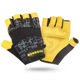 FEISHDEK Boys Cycling Gloves, Yellow and Black, Fingerless (Black, Medium (4-6 Years Old))
