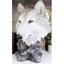 Realistic Large Gray Wolf Head Bust Statue 16"Tall Blood Lust Timberwolf Decor