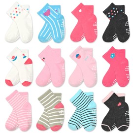 ELUTONG Toddler Baby Grip Socks-Cute Kid's Non Slip Socks-12 Pairs Of Baby’s Socks Suitable Baby Kids Aged 5-7 Years