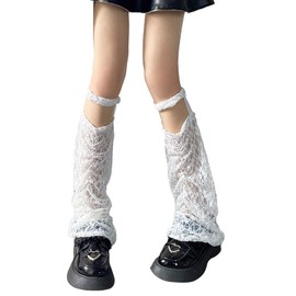 Triplewood Summer Lace Flared Leg Warmers Y2K Leg Sleeves for Women Rave Bownot Leg Socks Hollow Out Leg Sleeves (White)
