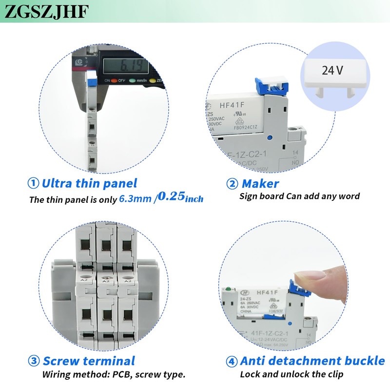 (8 Pcs) 24V Relay Din Rail; Miniature Power Relay; Silm;