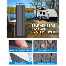 OCEANBROAD EVA Foam RV Step Cover 16''x6.5'' 4 Pack with Self Adhesive for Ladders Trailers Truck Campers RV Steps Treads, Dark Gray