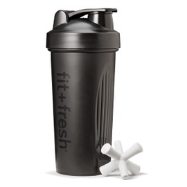 Fit & Fresh Shaker Bottle, Leak Proof Sports Blender Bottle for Protein Mix For Women, Durable Protein Shaker Cup 24 oz.with Unique Agitator for Smooth Mixing, Black