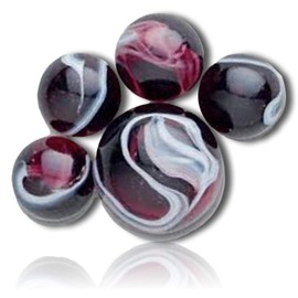 Custom & Decorative {5/8" & 1" Inch} 25 Mid to Big-Size “Round” Glass Marbles w/Unique Dark Cool Rock Amethyst Design Swirls Shooter Game Vintage Style [Purple & White] w/ 1 Shooter + Certificate