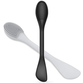 Silicone Facial Cleansing Brush - 2PC Double Ended Exfoliator for Deep Pore Cleaning, Blackhead Removal & Makeup Application - Soft, Hygienic & Waterproof Face Scrubber Massager（Black+Gray）