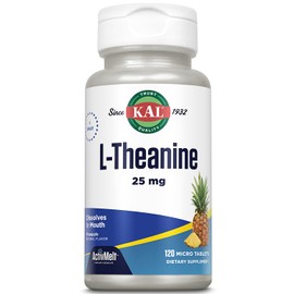 KAL KAL L Theanine 25 mg ActivMelt - Relaxation, Stress, Mood and Focus Supplement - Delicious Natural Pineapple Flavor with Stevia - Vegetarian - 120 Servings, 120 Instant Dissolve Micro Tablets