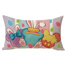Fjfz Easter Lumbar Decorative Throw Pillow Cover 12 x 20, Rectangular Bunny Rabbit Ears Outdoor Home Decor, Spring Pastel Stripes Couch Cushion Case