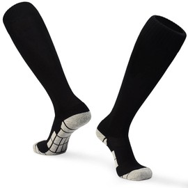 GRPSKCOS Children's Football Socks, 1 Pair, Men's Football Socks, Knee-Length, Breathable Football Socks for Tennis, Rugby, Hockey, Football Socks for Children, Men (#1 Black, 31-34)