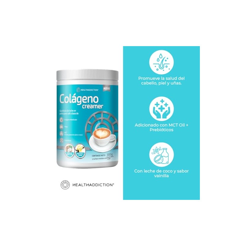 HEALTHADDICTION - Colágeno Creamer con Prebióticos, MCT Oil y Leche