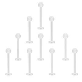 NewkeepsR 10pcs-16G×12mm Clear Acrylic Bioflex Tragus Retainer for Lip Rings Nose Studs Labret Ear Helix Earring Piercing