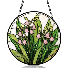 Suncatchers for Windows Hanging Pink Lily of The Valley Stained Glass Art Garden Decor for Outside for Grandma