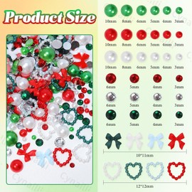 Christmas Mix Pearls and Rhinestones Bedazzling for Crafts, Red Green Christmas Flatback Pearls Bedazzled Gems for Nail DIY Face Eyes Makeup Tumblers Bottles Crafting