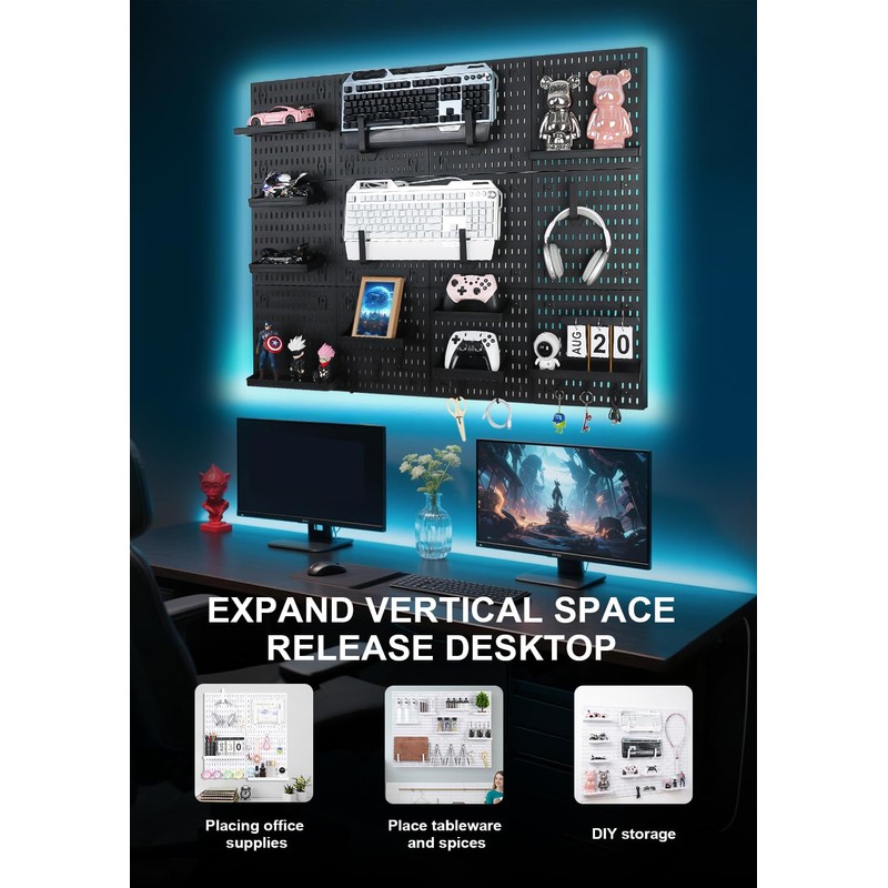 Pegboard Wall Organizer - Modular System for Gaming Setup, Office