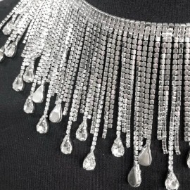 Unbranded Perial Co Rhinestone Trim Crystal Fringe Silver for Wedding Dress Sold by Yard