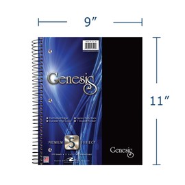 Roaring Spring Genesis College Ruled 5 Subject Spiral Notebook, 11" x 9", 200 Sheets 15# White Perforated Paper, College ruled, Double Pockets, Assorted Poly Covers, Proudly made in USA! (Pack of 12)