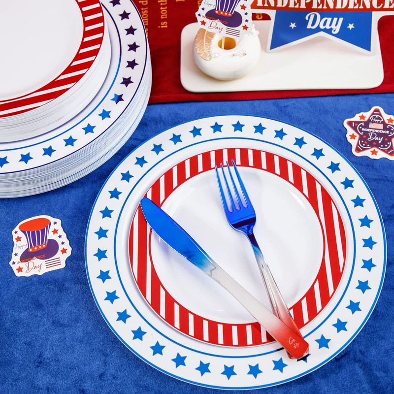 THALIA 180pcs 4th of July Plastic Plates - Red White