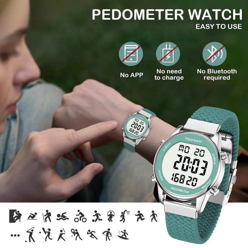 Hearkent Womens Pedometer Watch-Step Tracker Watch with Calories Counter-Non Bluetooth