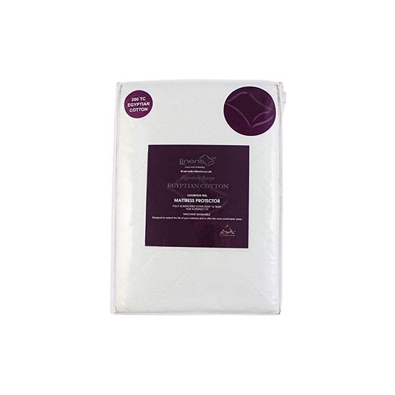 Linens Limited 100% Egyptian Cotton Quilted Mattress Protector, Extra Deep,