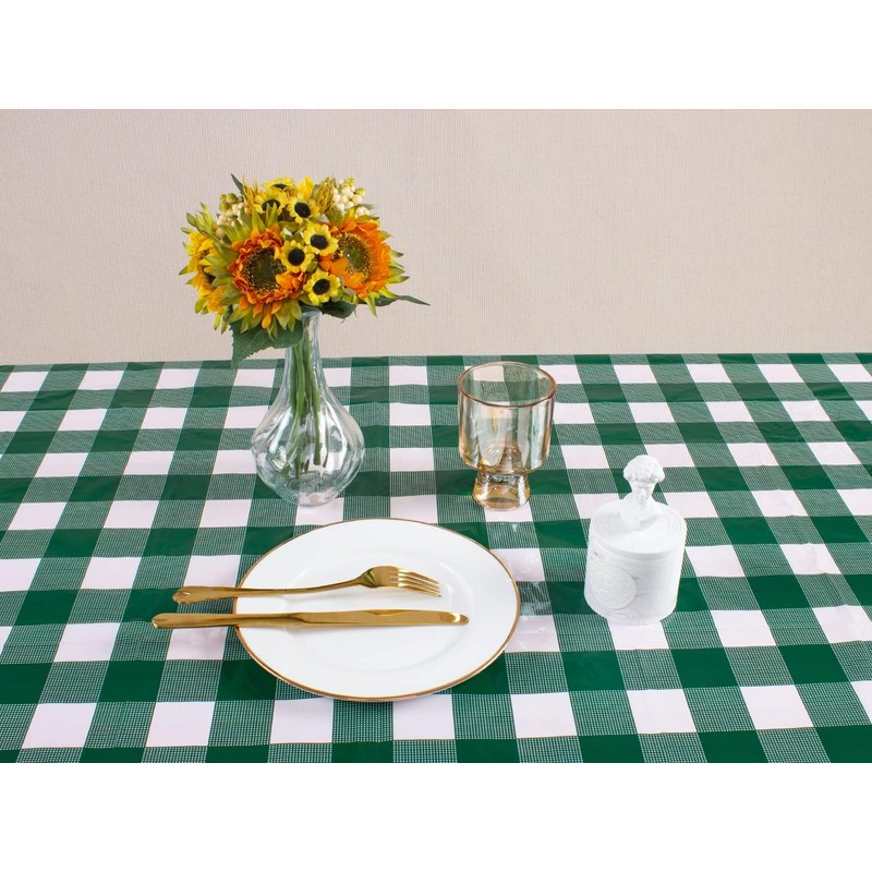 Kesfey Green 54x108 Inch Gingham Tablecloths, Plastic Disposable Checkered Waterproof