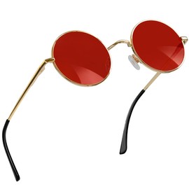 Joopin Vintage Lennon Glasses Mens Round Sunglasses Mens with UV400 Protection Metal Frame Retro Circle Sunglasses for Women and Men (Gold Frame Red Lens)