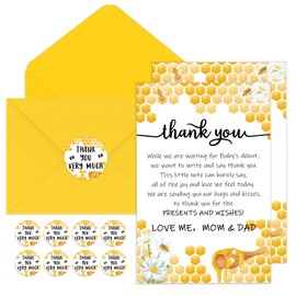 Chuangdi 50 Sets Baby Shower Thank You Cards with Envelopes and Sticker 50 Baby Shower Appreciation Greeting Cards Gratitude Gift for Guest(Bee)