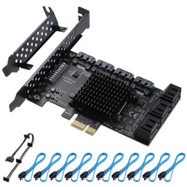 BEYIMEI PCIE SATA 3.0 Card,6 Gbps 10-Port Controller SATA Card with 10 SATA Cables,1to 4 SATA Splitter Power Cable and Low Profile Bracket for WIN8/WIN10/NAS/UBUNTU
