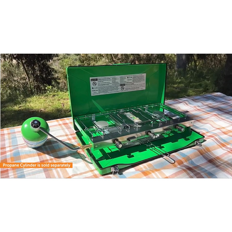 Flame King YSNBBQ-136M 3-Burner Portable Camping Stove Grill w/Toast Tray,
