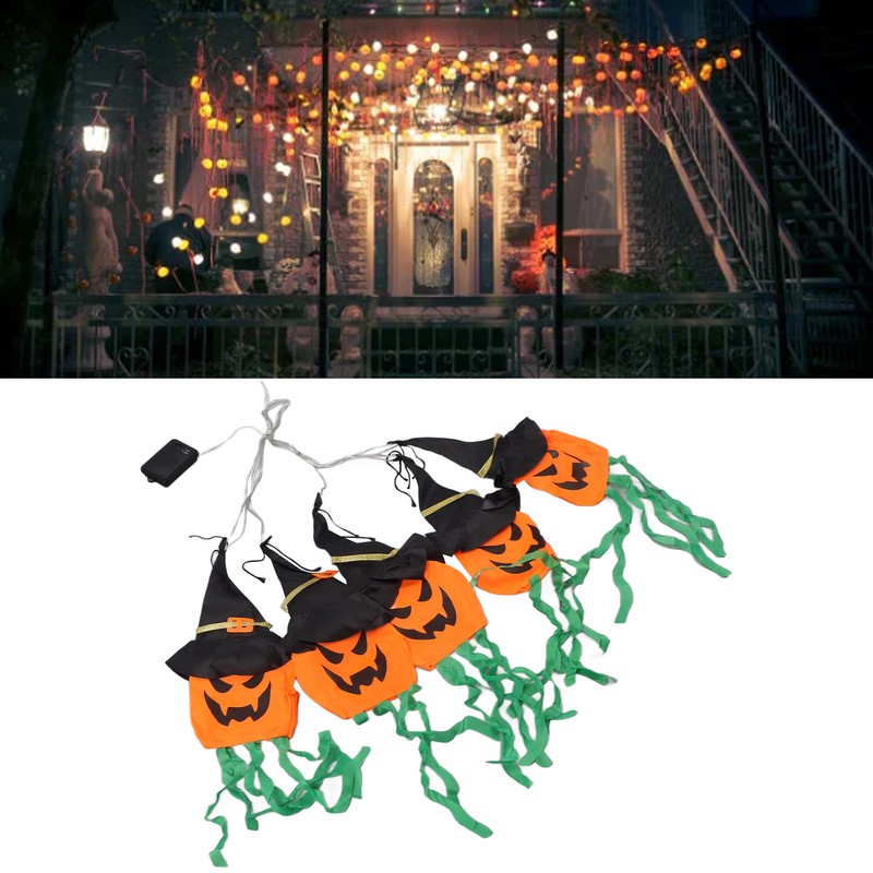 Pumpkin String Lights Clear Pattern Spooky Ambience Battery Powered LED
