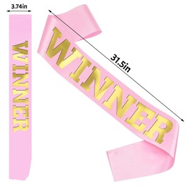 Winner - Accesorio de fiesta de satén, color rosa y dorado para celebrar con estilo en fiestas, concursos, eventos deportivos y competiciones, banda ganadora del premio del primer lugar, cinta de