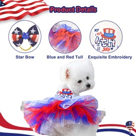 FLAdorepet 4th of July Dog Dress with Hair Bow,Independence Day Dog Dresses Tulle Skirts for Small Dogs,Puppy Patriotic Clothes Pet Outfits Cats Apparel (4th of July, X-Small)