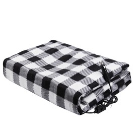 Qeoval Car Heated Blanket with On/Off Switch, 12v Electric Blanket for Car, Truck, SUV, or RV Portable Heating Blanket for Road Trip, Camping, Travel - 59" x 43" (Black Plaid)