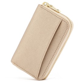 Honey&blue Women's Card Case, Genuine Leather, YKK Zipper, Skimming, Coin Purse, Card Holder, gold, Small