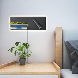 MOLUOLA LIGHTING LED Wall Mounted Reading Light with Wireless Charger & USB Port, Plug in Wall Light Book Light for Reading in Bed, Adjustable Headboard Bedside Lamp with 10W+3W Night 3000K