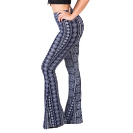 SATINA High Waisted Flare Leggings - Stretchy Flare Yoga Pants for Women - Tummy Control Buttery Soft Palazzo Pants - Bell Bottom Style - Versatile Comfort - 92% Polyester 8% Spandex - Chakra Blue (L)