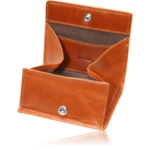 LEZOPHIS Men's Coin Purse, Genuine Leather, Box-shaped, Men's, Small Wallet, Camel