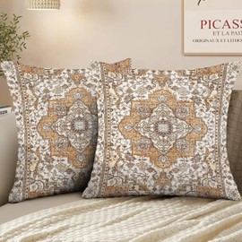 XPHZZL Pack of 2 Bohemian Style Linen Decorative Cushion Covers 50x50 cm Square Throw Pillow Covers 20x20 Inch Boho Style Pillowcases for Outdoor Home Decor Sofa Bedroom Car - Orange Brown
