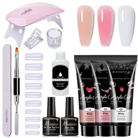 Poly Nail Gel Extensión Kit, 3 Colores 10ml Kit Uñas de Gel con UV Lámpara, Base Top Coat y Herramientas de Manicura, Poligel Kit Completo para Principiante en Casa