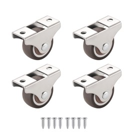 Luxinika Mini Fixed Caster Wheels 1.5 Inch Low Profile Small Casters Set of 4, Steel Top Plate, Silent Ball Bearing Little Rubber Rolling Wheels for Furniture Cabinet Sliding Door Trundle Bed Drawers