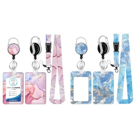 2-Sätze ID Badge Holder mit Lanyard, Kartenhülle mit Band, Ausziehbarer Schlüsselanhänger Badge Holder, Karabiner Abnehmbare Lanyard Karte Schutz für Büroangestellte Krankenschwester Lehrer Student