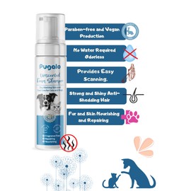 Waterless Cat and Dog Shampoo, Cat & Dog Shampoo and Conditioner, Dog Dry Shampoo, Deshedding Dog Shampoo, Dog Shampoo for Smelly Dogs, Foam Shampoo for Dogs and Cats 200ml (Unscented)
