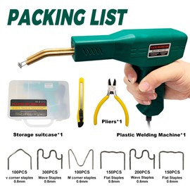 hengzhixingguang 220W Plastic Welder, 1000 PCS Hot Stapler Plastic Welding Kit, Plastic Repair Kit with LED light, AC110v-130v, 6 Types Staples for Bumper, Kayak, Plastic Product Repairs (Green)